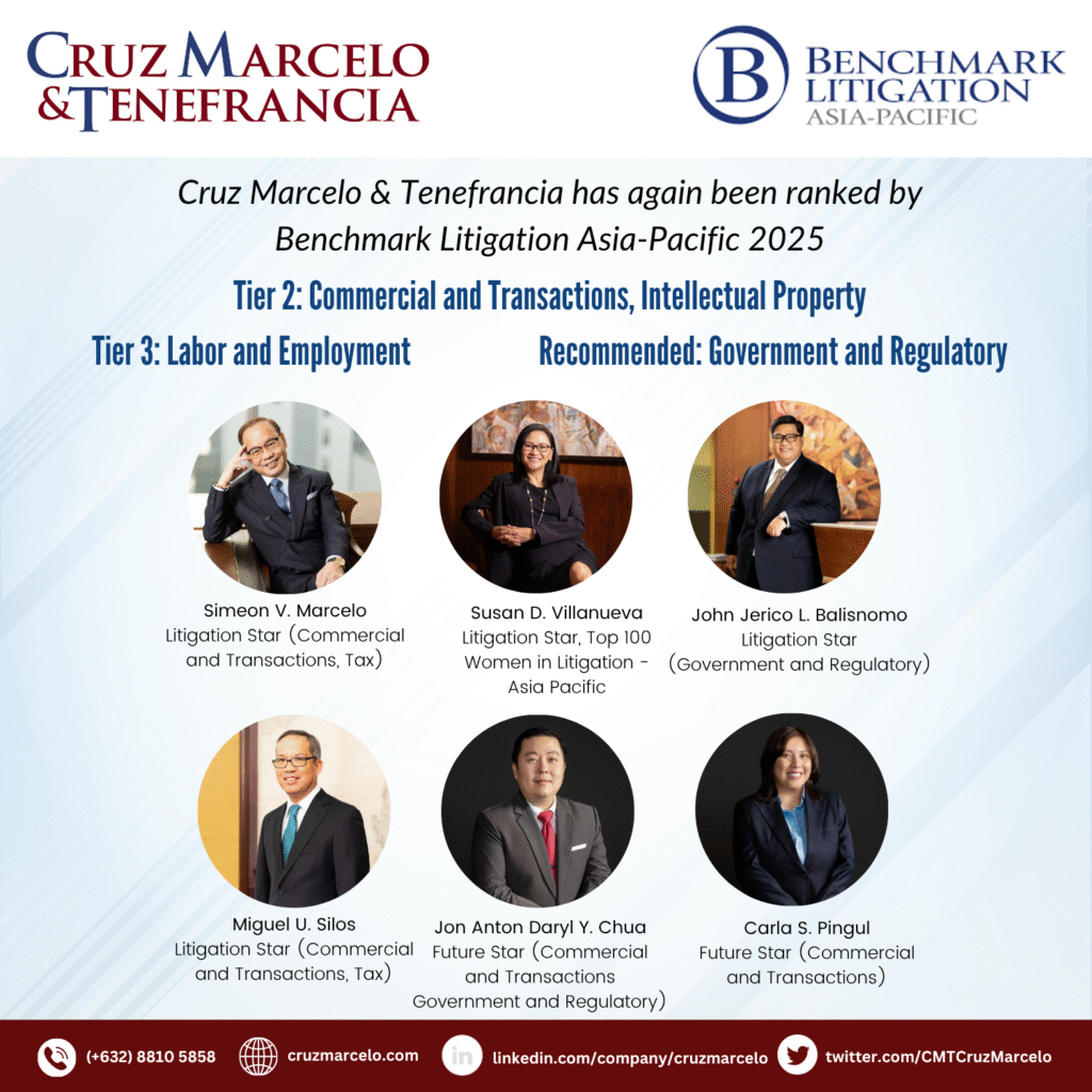 Benchmark Litigation Asia-Pacific 2025 Rankings: Cruz Marcelo & Tenefrancia Earns Multiple Accolades 1 BLAP2025